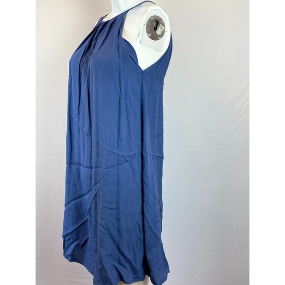 Lush Women Pleated Halter Neck Mini Dress Back Key Hole Sleeveless Blue Size M - Picture 4 of 6